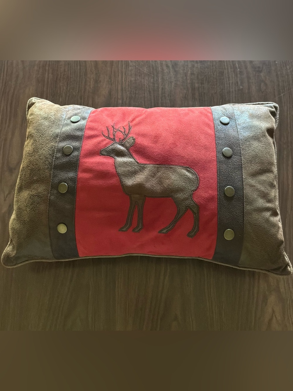 Bass Pro Shops Red and Brown Suede Deer Accent Pillow